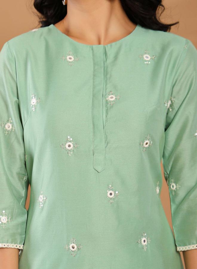 KASYA Women Pastel Green Embroidered Tunic and Pants Co-Ords - Image 5